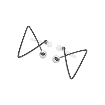 Silver Geometric Triangle Invisible Clip On Stud Earrings - Miyabi Grace