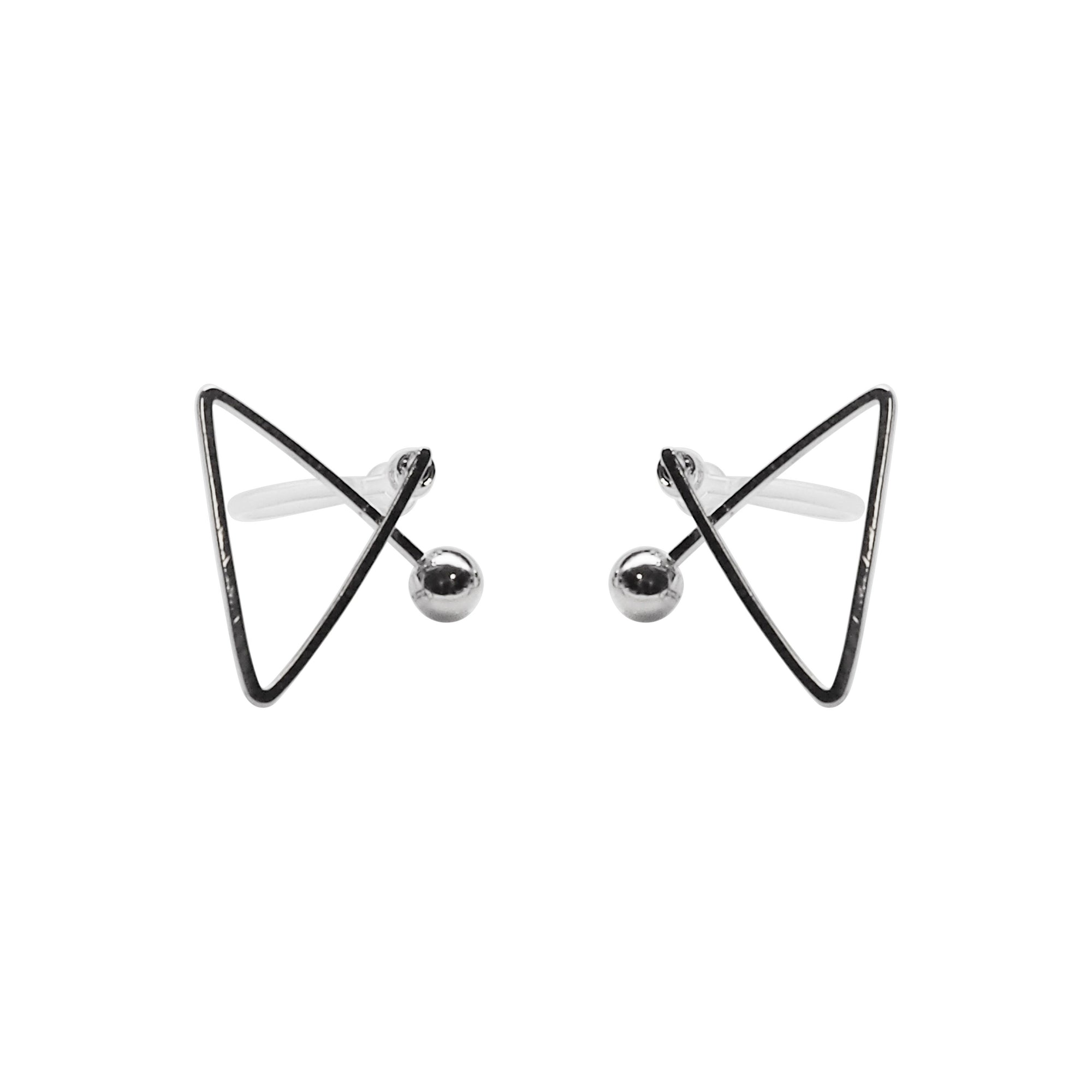 Silver Geometric Triangle Invisible Clip On Stud Earrings - Miyabi Grace