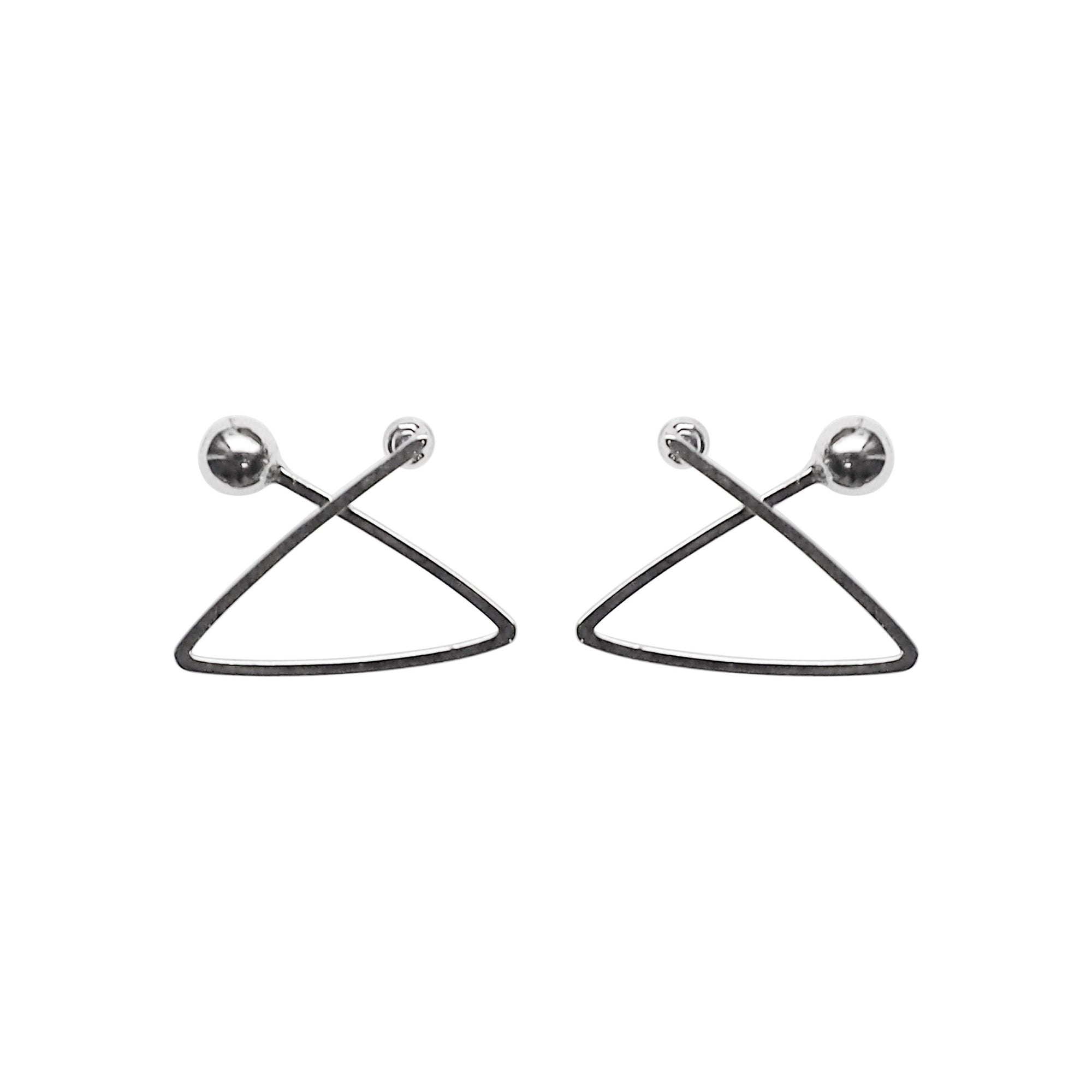 Silver Geometric Triangle Invisible Clip On Stud Earrings - Miyabi Grace