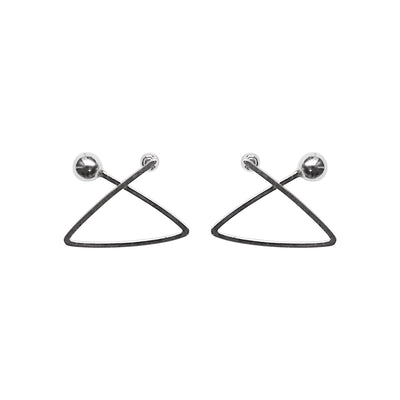 Silver Geometric Triangle Invisible Clip On Stud Earrings - Miyabi Grace