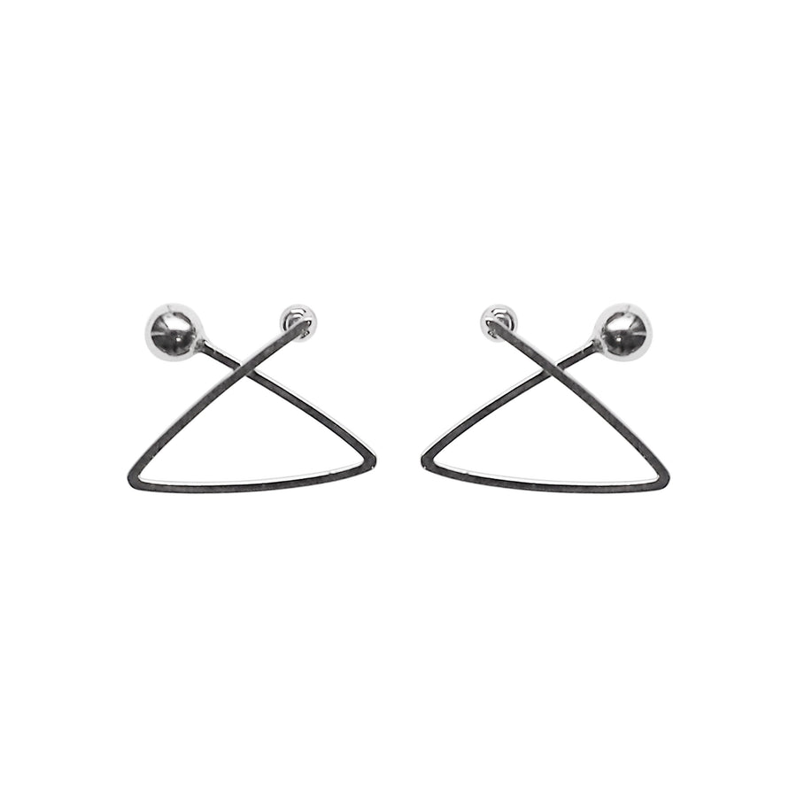 Silver Geometric Triangle Invisible Clip On Stud Earrings - Miyabi Grace