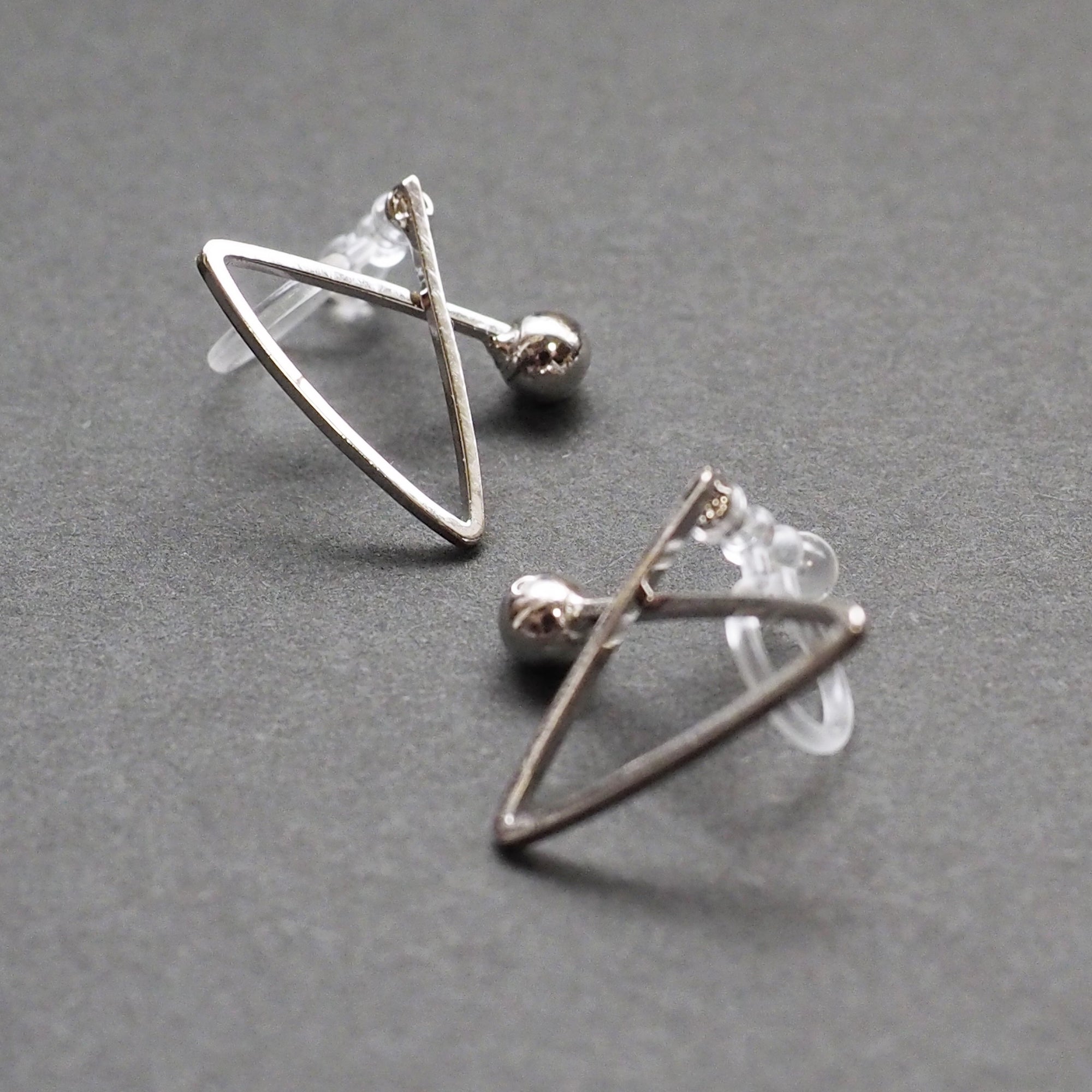 Silver Geometric Triangle Invisible Clip On Stud Earrings - Miyabi Grace