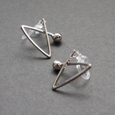 Silver Geometric Triangle Invisible Clip On Stud Earrings - Miyabi Grace
