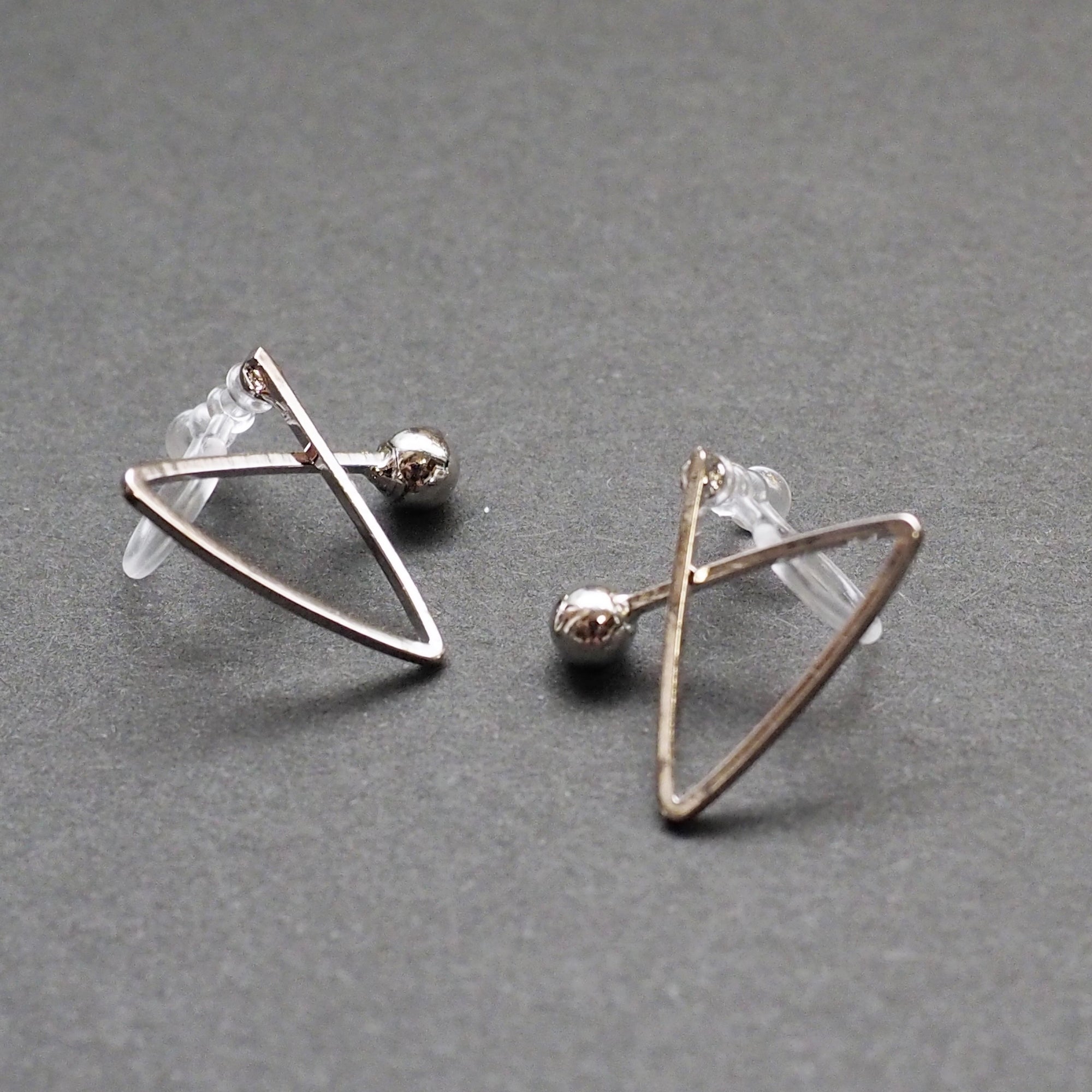 Silver Geometric Triangle Invisible Clip On Stud Earrings - Miyabi Grace