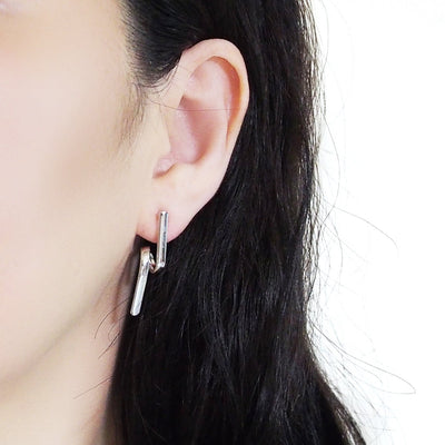 Silver Curved Bar Invisible Clip On Earrings - Miyabi Grace