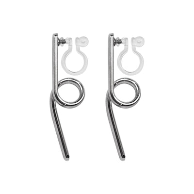 Silver Curved Bar Invisible Clip On Earrings - Miyabi Grace