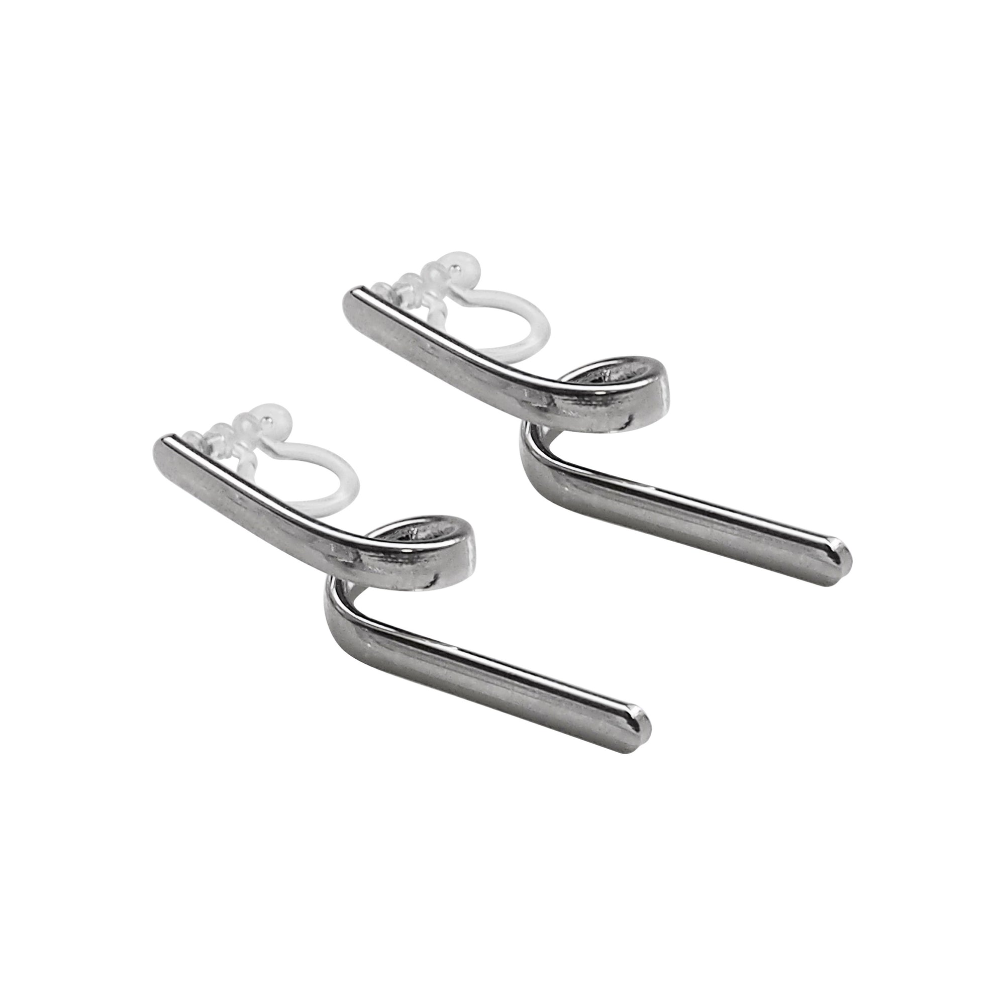 Silver Curved Bar Invisible Clip On Earrings - Miyabi Grace
