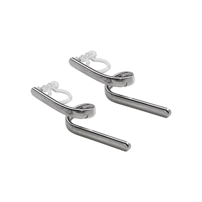 Silver Curved Bar Invisible Clip On Earrings - Miyabi Grace
