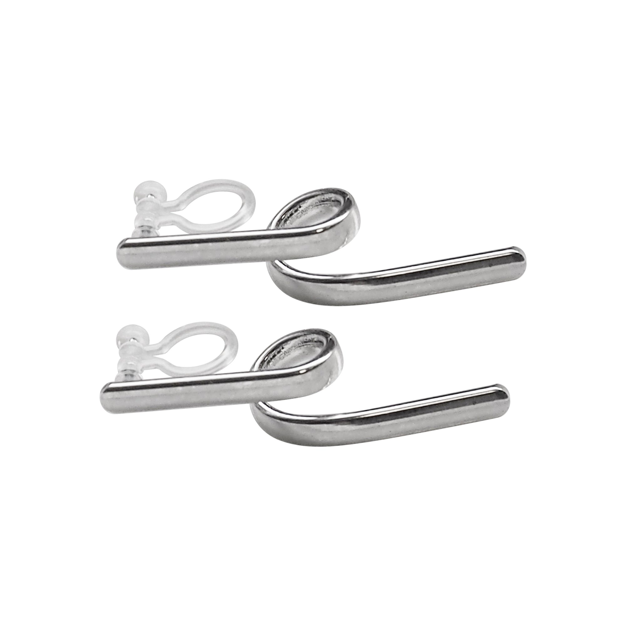 Silver Curved Bar Invisible Clip On Earrings - Miyabi Grace