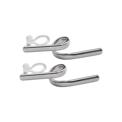 Silver Curved Bar Invisible Clip On Earrings - Miyabi Grace