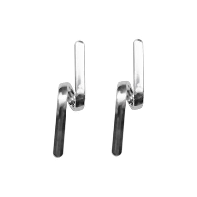 Silver Curved Bar Invisible Clip On Earrings - Miyabi Grace