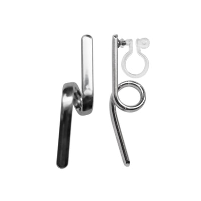 Silver Curved Bar Invisible Clip On Earrings - Miyabi Grace