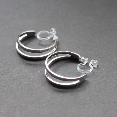 Silver Two Invisible Clip On Hoop Earrings - Miyabi Grace