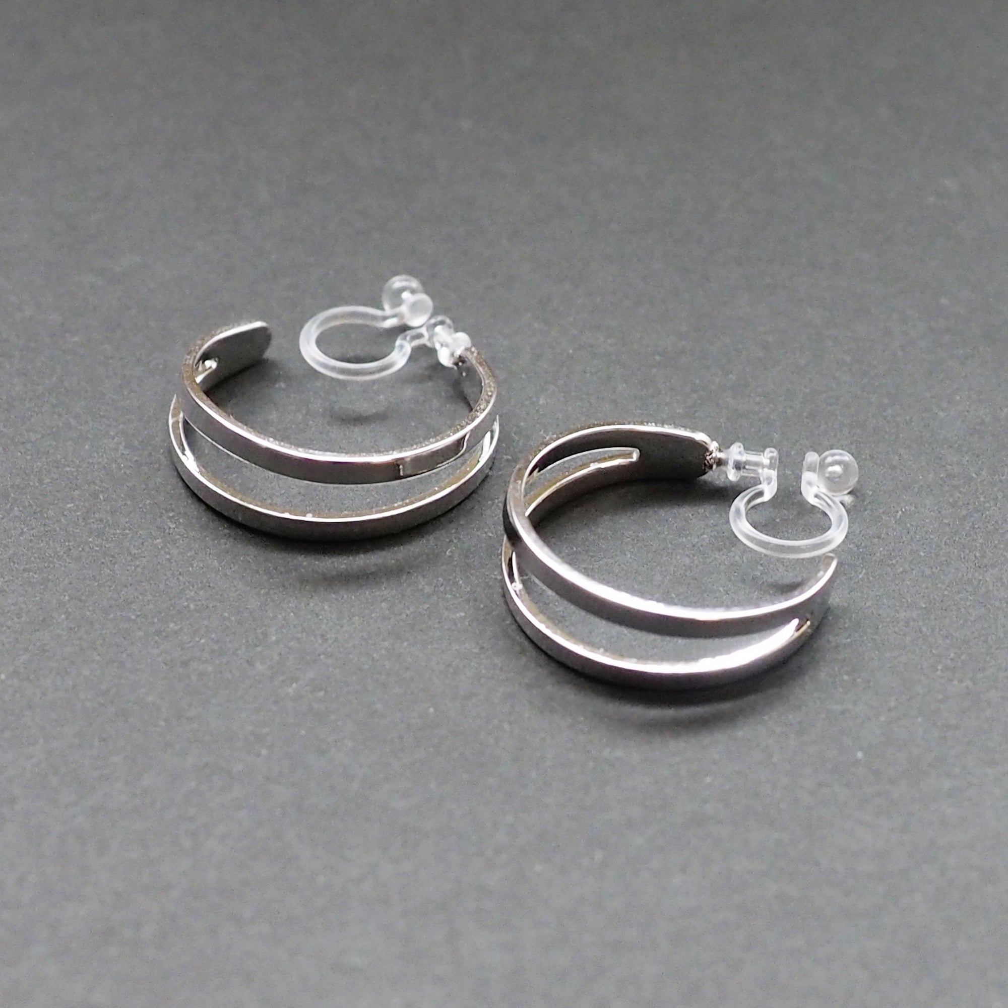 Silver Two Invisible Clip On Hoop Earrings - Miyabi Grace