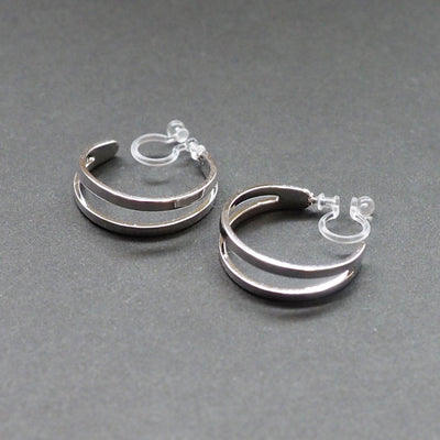 Silver Two Invisible Clip On Hoop Earrings - Miyabi Grace
