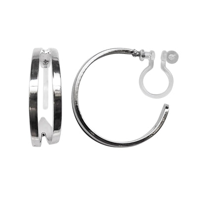Silver Two Invisible Clip On Hoop Earrings - Miyabi Grace