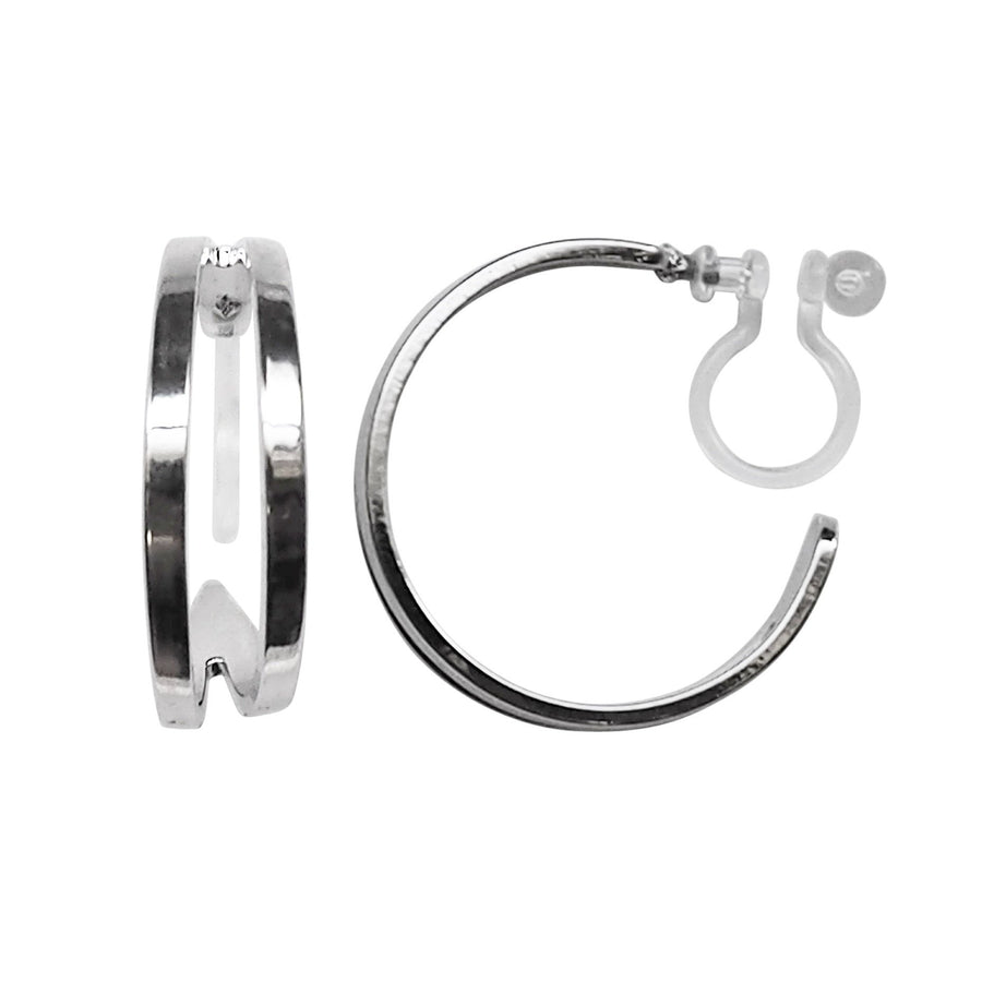 Silver Two Invisible Clip On Hoop Earrings - Miyabi Grace