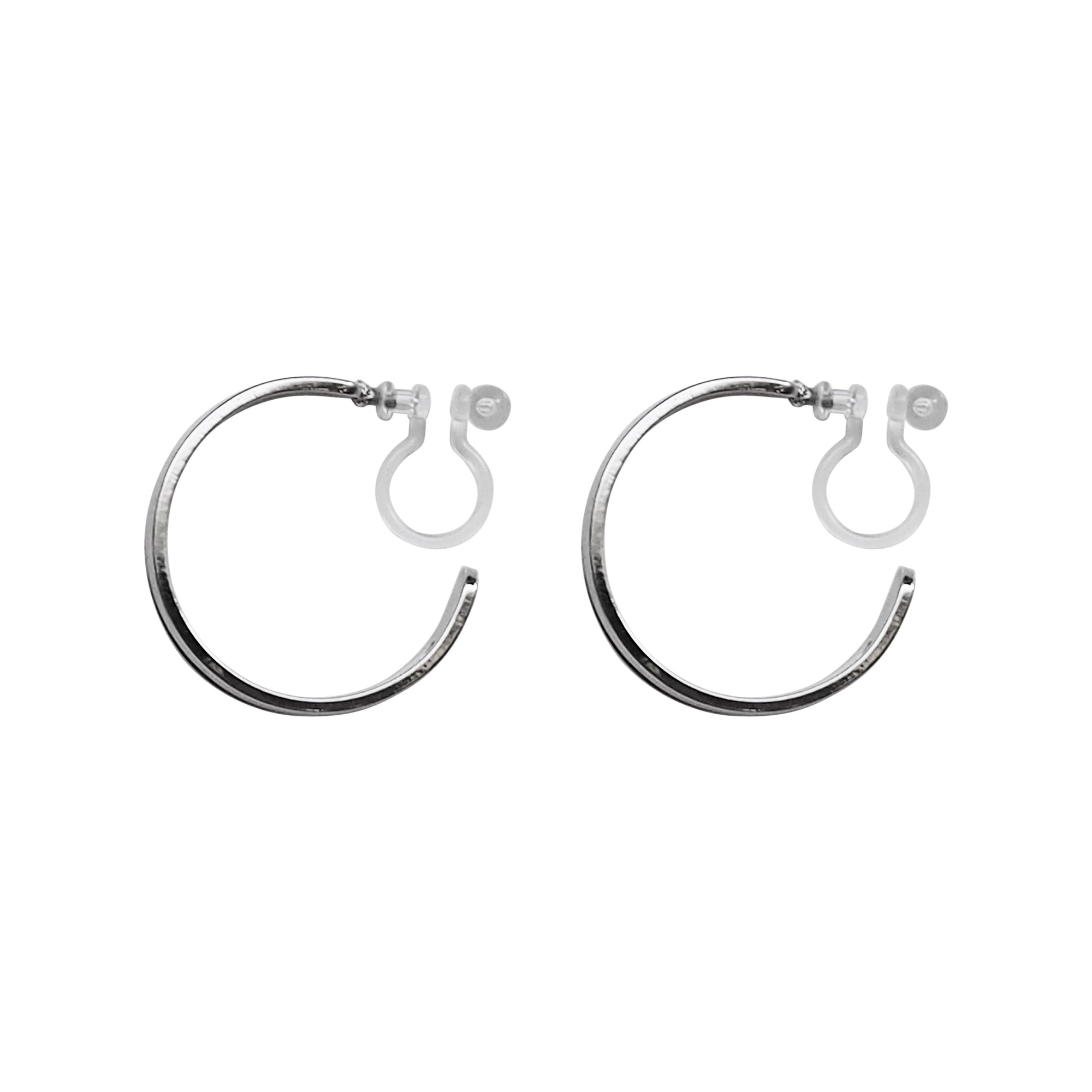 Silver Two Invisible Clip On Hoop Earrings - Miyabi Grace