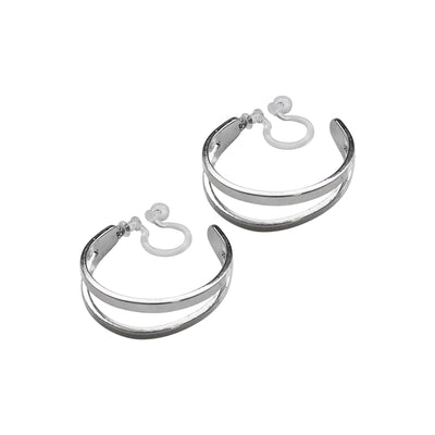 Silver Two Invisible Clip On Hoop Earrings - Miyabi Grace