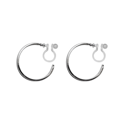 Silver Two Invisible Clip On Hoop Earrings - Miyabi Grace