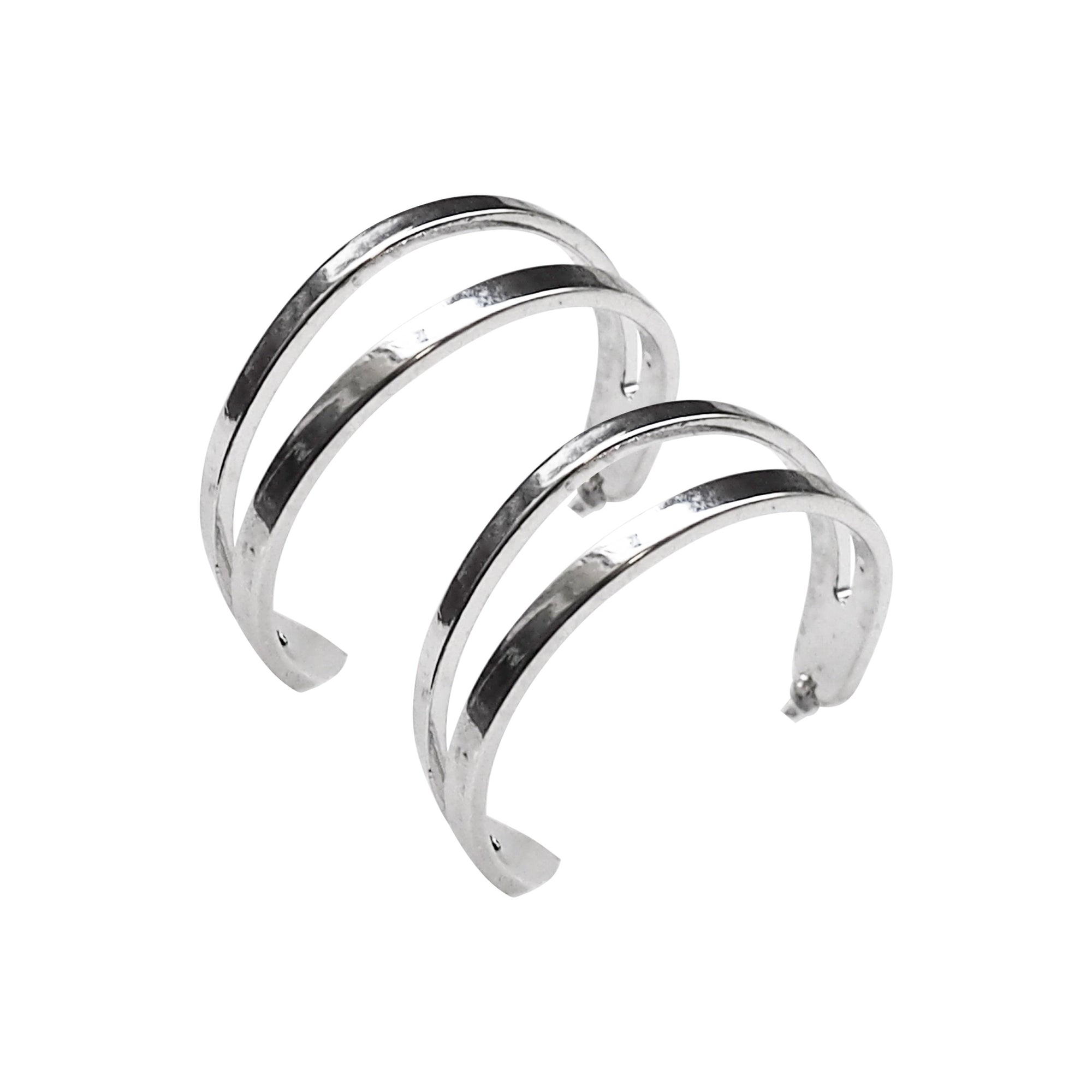 Silver Two Invisible Clip On Hoop Earrings - Miyabi Grace