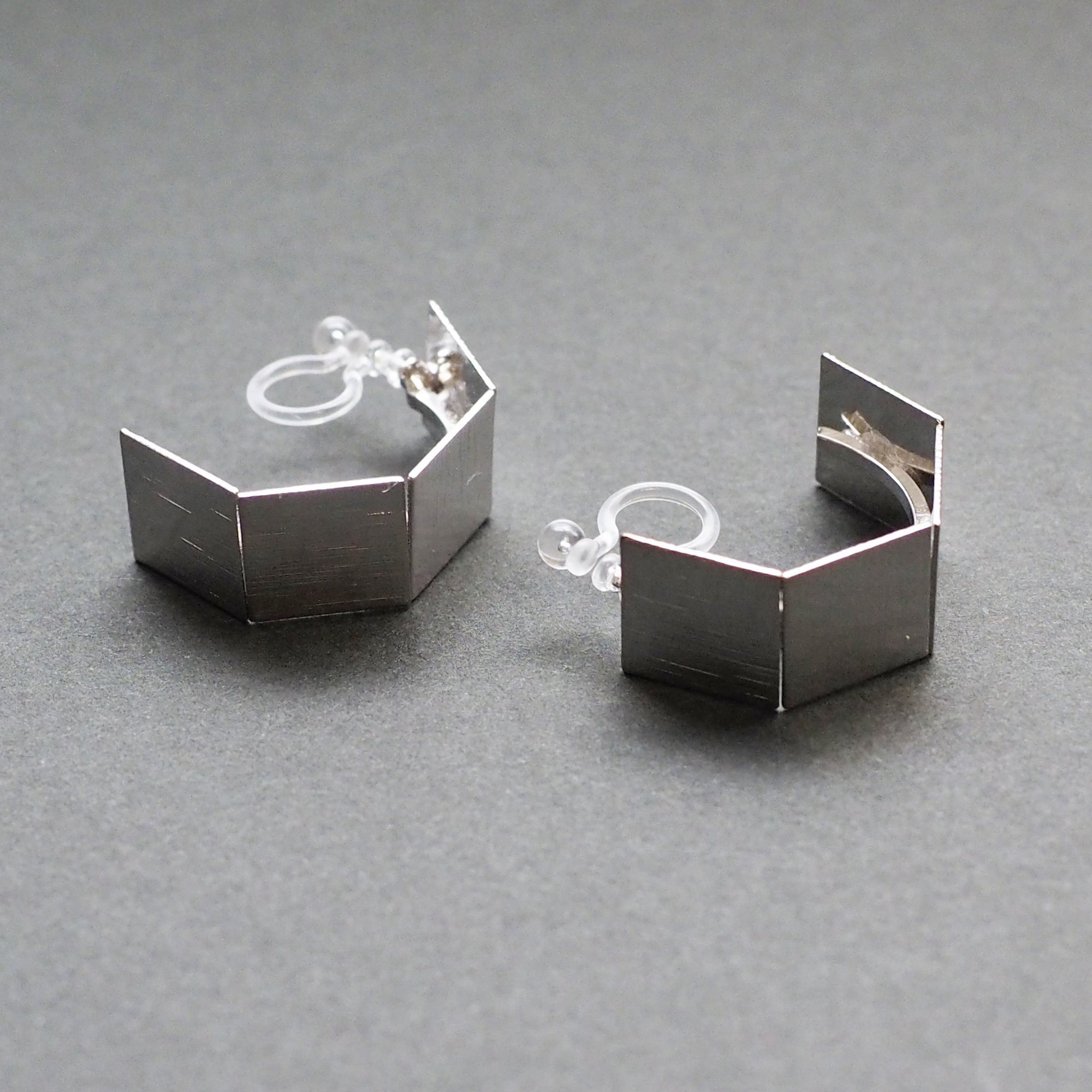 Silver Wide Curved Invisible Clip On Hoop Earrings - Miyabi Grace