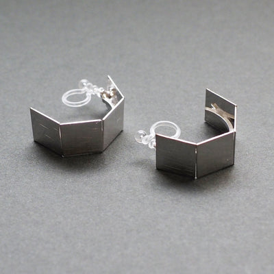 Silver Wide Curved Invisible Clip On Hoop Earrings - Miyabi Grace