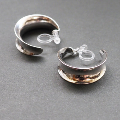 Silver Large Wide Invisible Clip On Hoop Earrings - Miyabi Grace