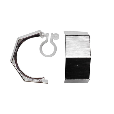 Silver Wide Curved Invisible Clip On Hoop Earrings - Miyabi Grace