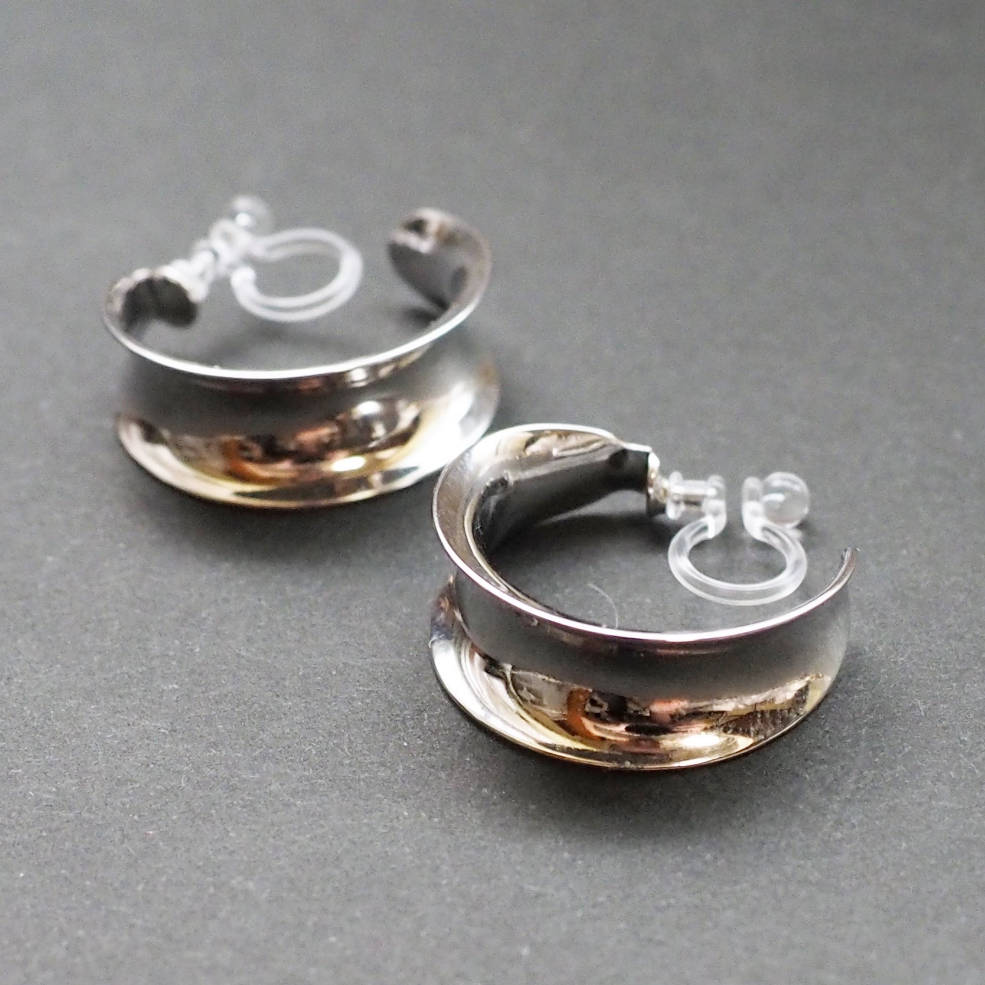 Silver Large Wide Invisible Clip On Hoop Earrings - Miyabi Grace