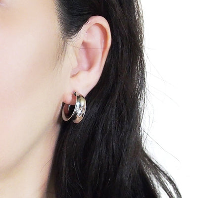 Silver Large Wide Invisible Clip On Hoop Earrings - Miyabi Grace
