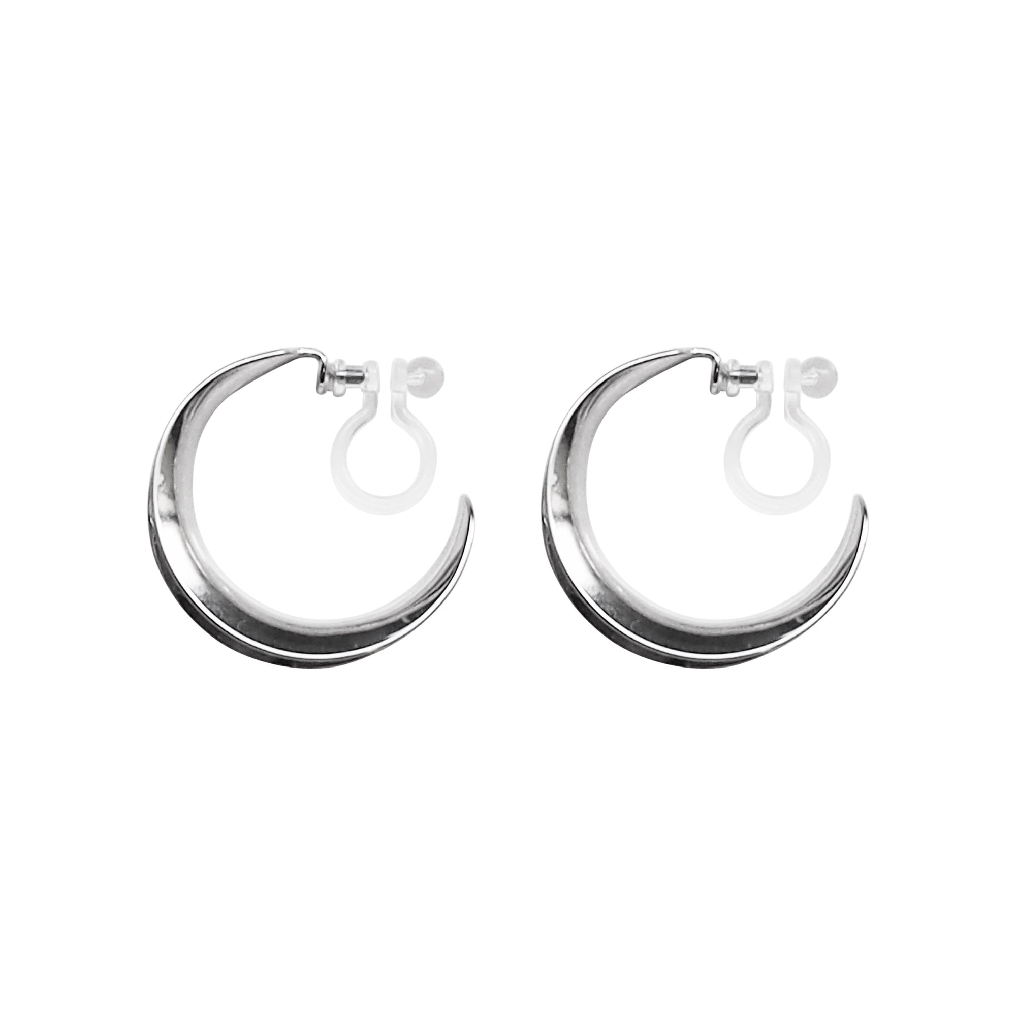 Silver Large Wide Invisible Clip On Hoop Earrings - Miyabi Grace