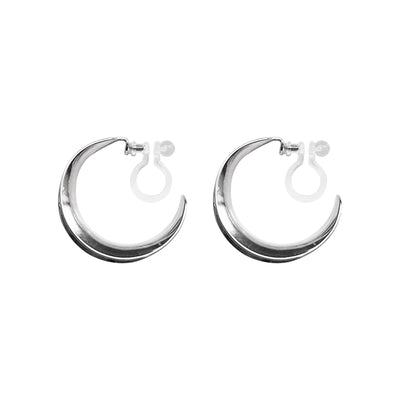 Silver Large Wide Invisible Clip On Hoop Earrings - Miyabi Grace