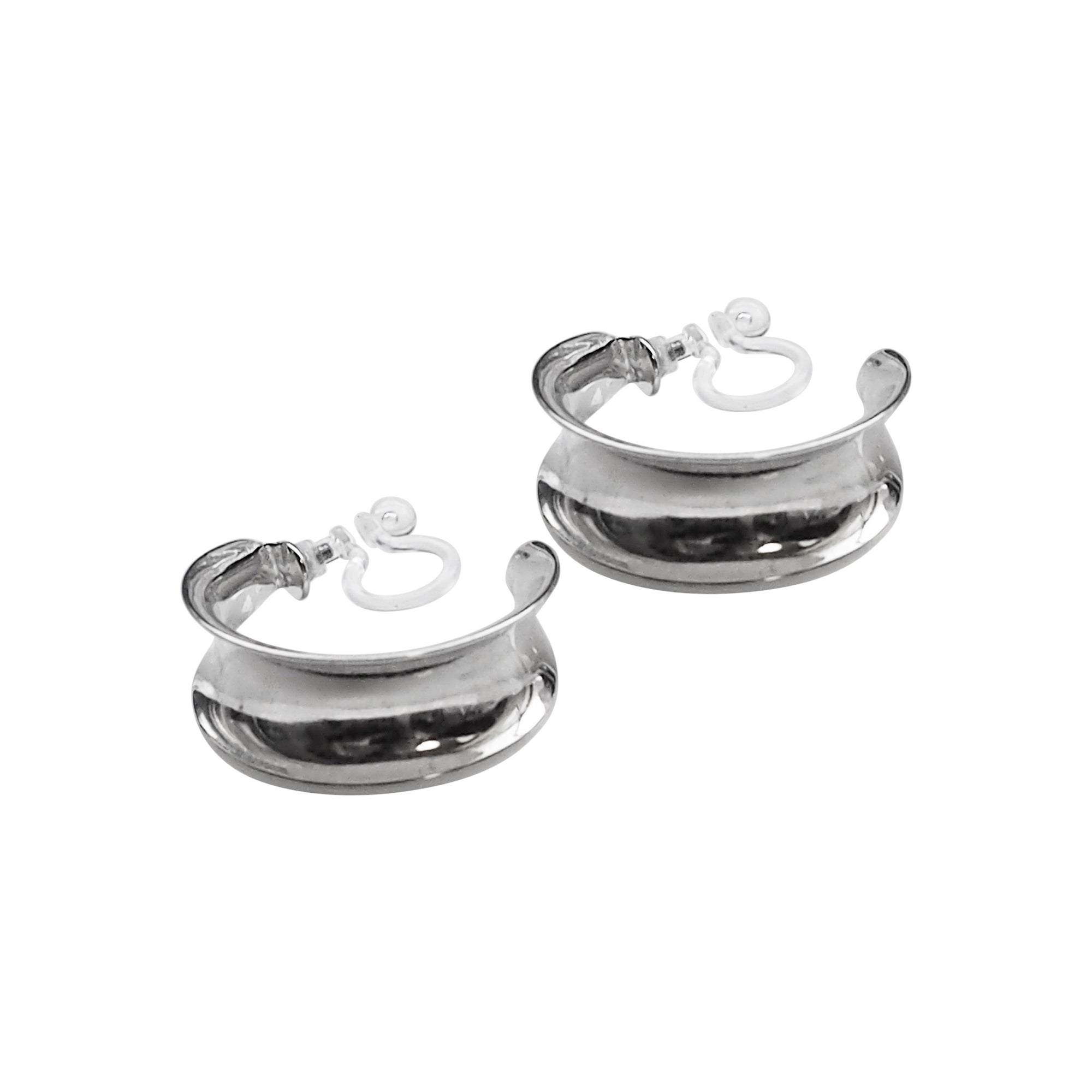 Silver Large Wide Invisible Clip On Hoop Earrings - Miyabi Grace