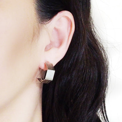 Silver Wide Curved Invisible Clip On Hoop Earrings - Miyabi Grace