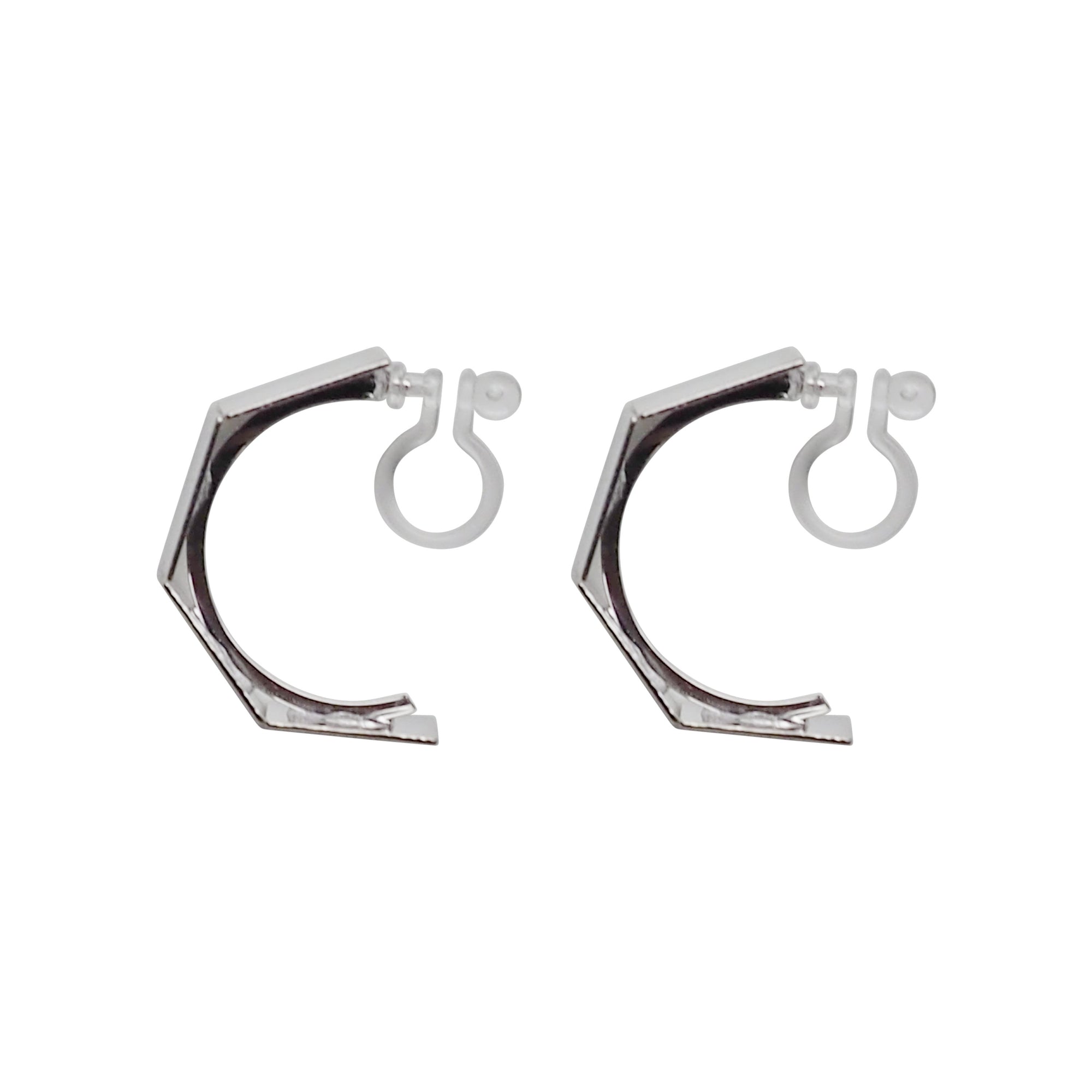 Silver Wide Curved Invisible Clip On Hoop Earrings - Miyabi Grace