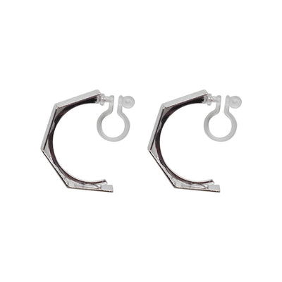 Silver Wide Curved Invisible Clip On Hoop Earrings - Miyabi Grace
