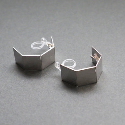 Silver Wide Curved Invisible Clip On Hoop Earrings - Miyabi Grace