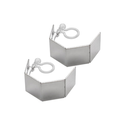 Silver Wide Curved Invisible Clip On Hoop Earrings - Miyabi Grace