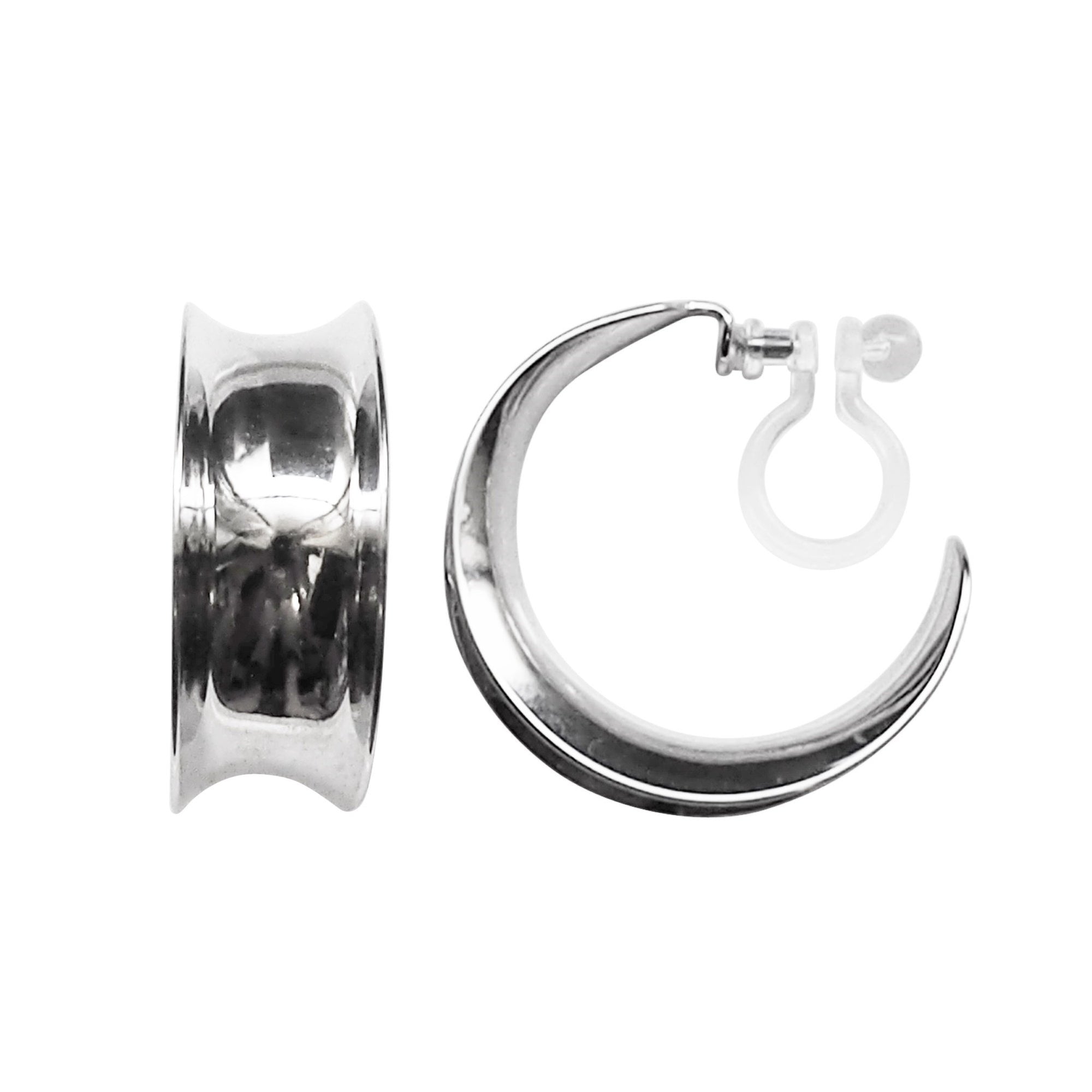 Silver Large Wide Invisible Clip On Hoop Earrings - Miyabi Grace