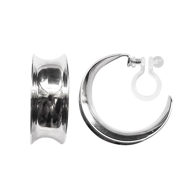 Silver Large Wide Invisible Clip On Hoop Earrings - Miyabi Grace