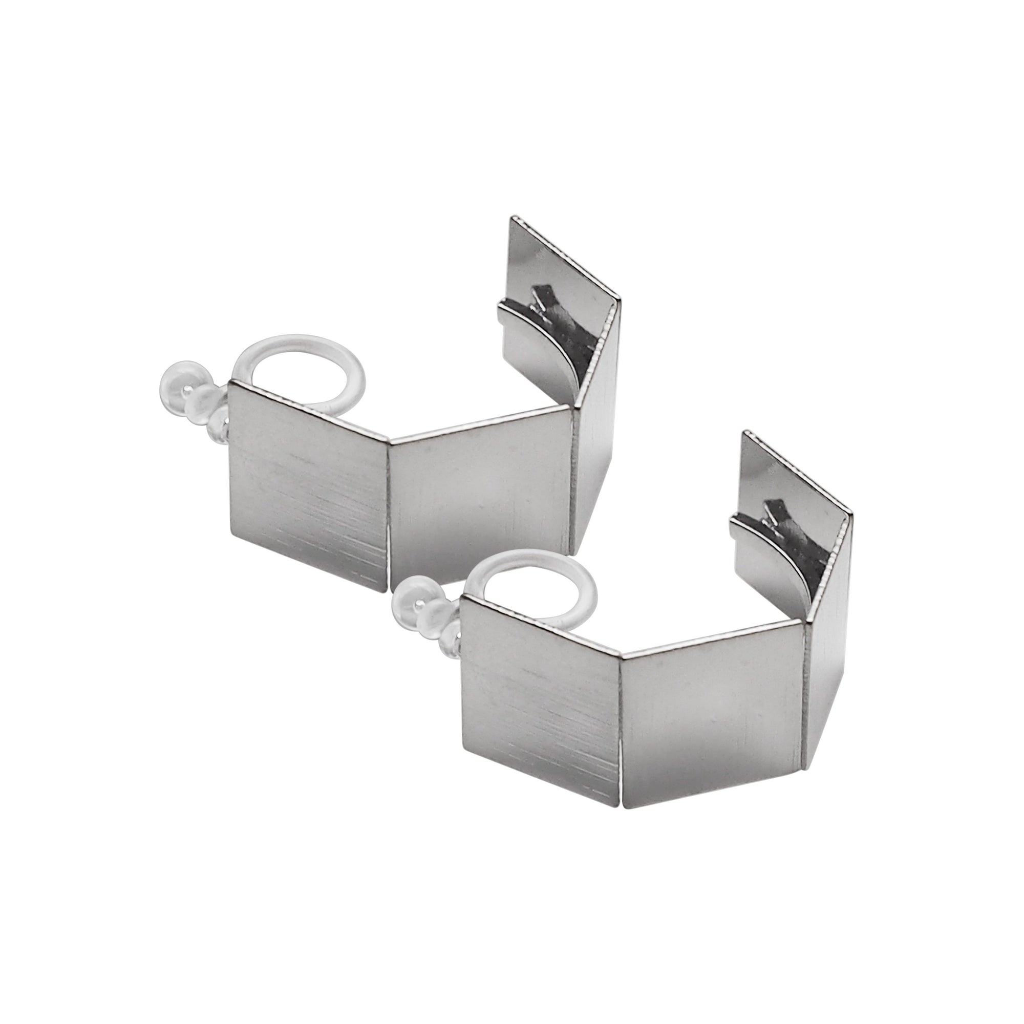 Silver Wide Curved Invisible Clip On Hoop Earrings - Miyabi Grace