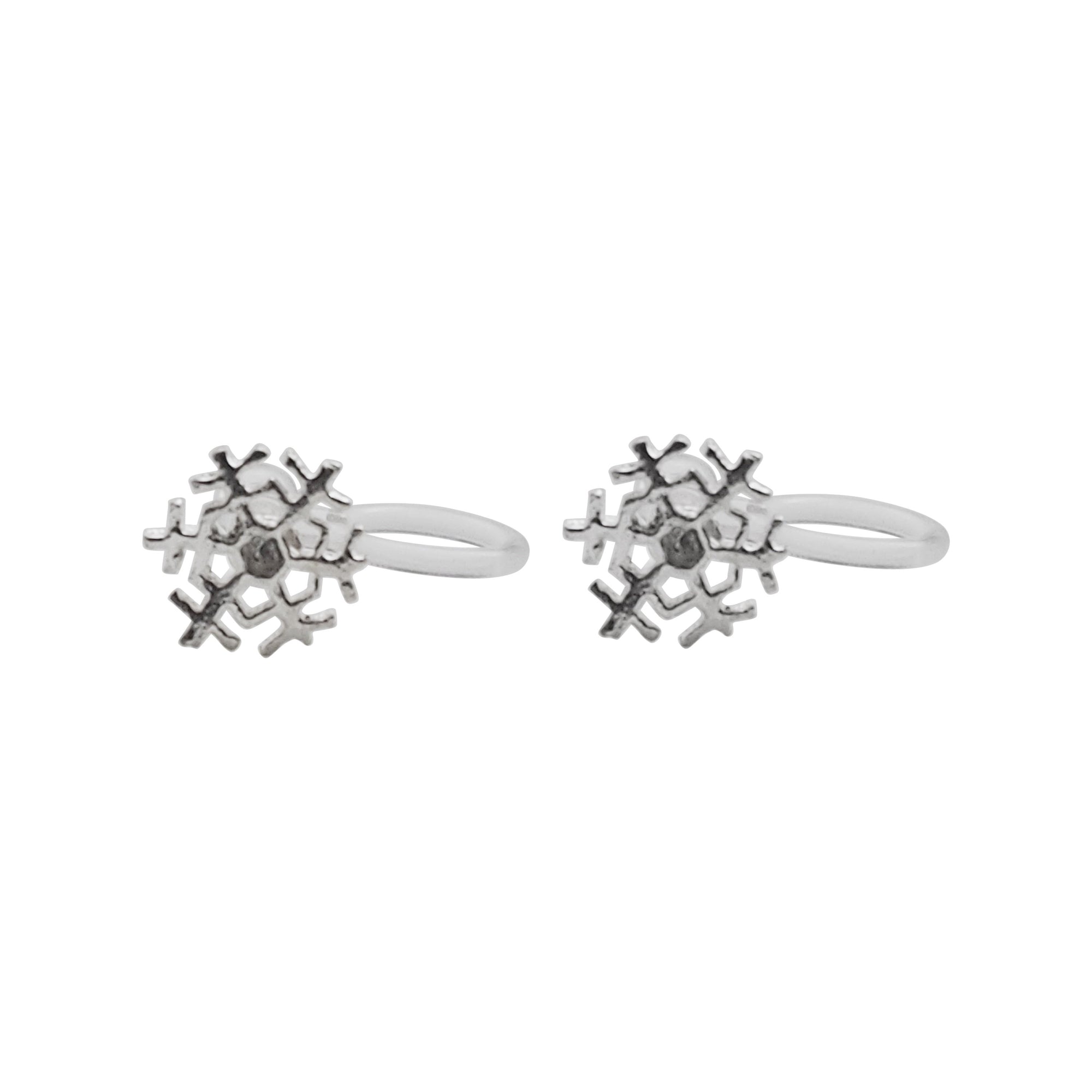 925 Sterling Silver Snowflake Invisible Clip On Stud Earrings - Miyabi Grace
