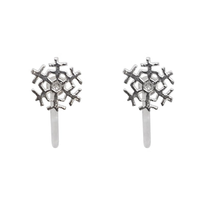 925 Sterling Silver Snowflake Invisible Clip On Stud Earrings - Miyabi Grace