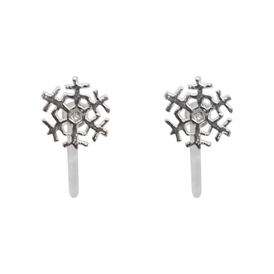 925 Sterling Silver Snowflake Invisible Clip On Stud Earrings - Miyabi Grace