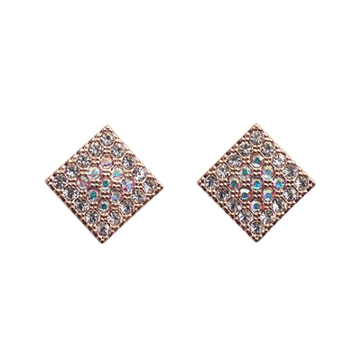 Square Swarovski Crystal Rhinestone Pave Invisible Clip On Stud Earrings ( Rose gold tone ) - Miyabi Grace