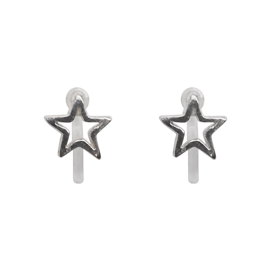 925 Sterling Silver Star Invisible Clip On Stud Earrings - Miyabi Grace