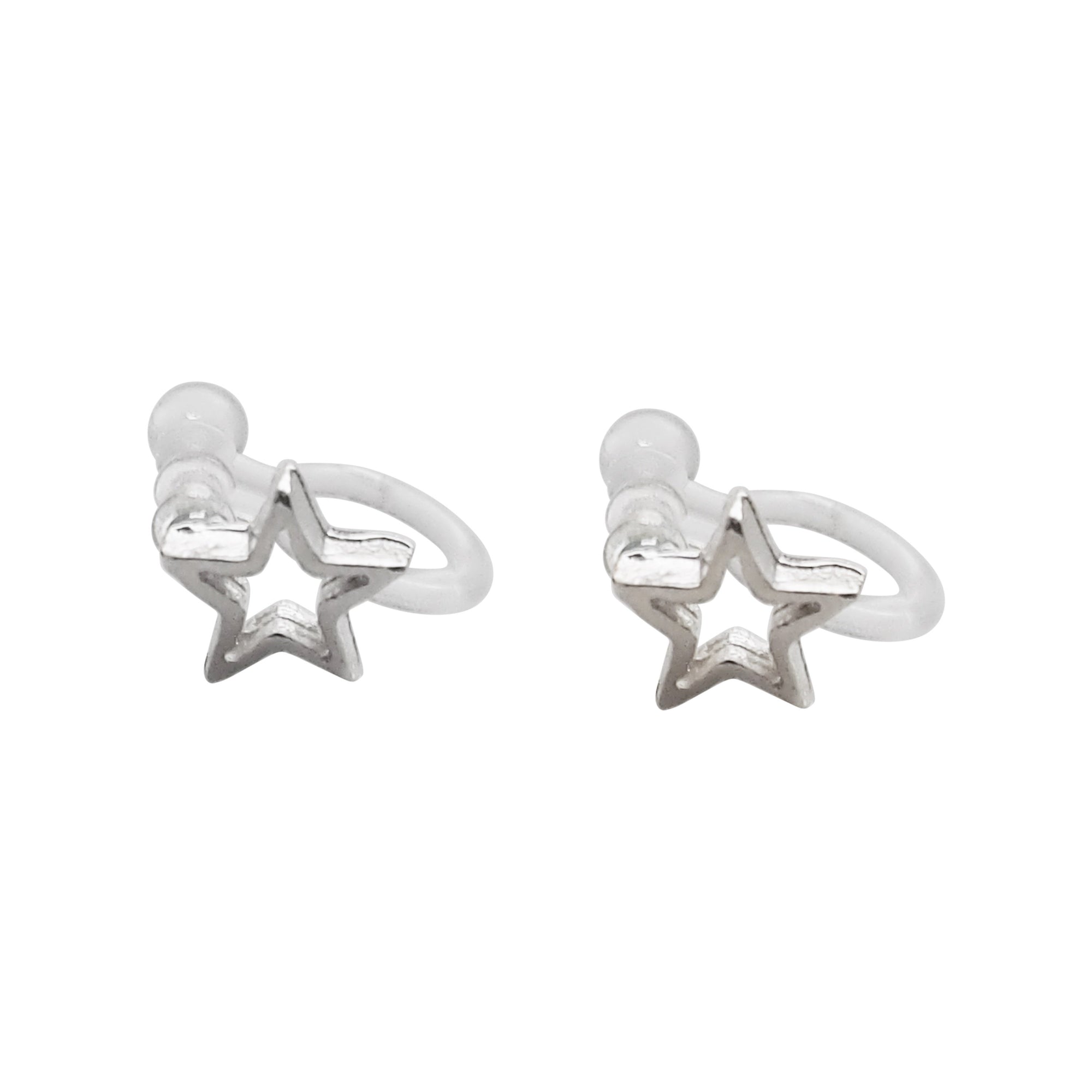 925 Sterling Silver Star Invisible Clip On Stud Earrings - Miyabi Grace