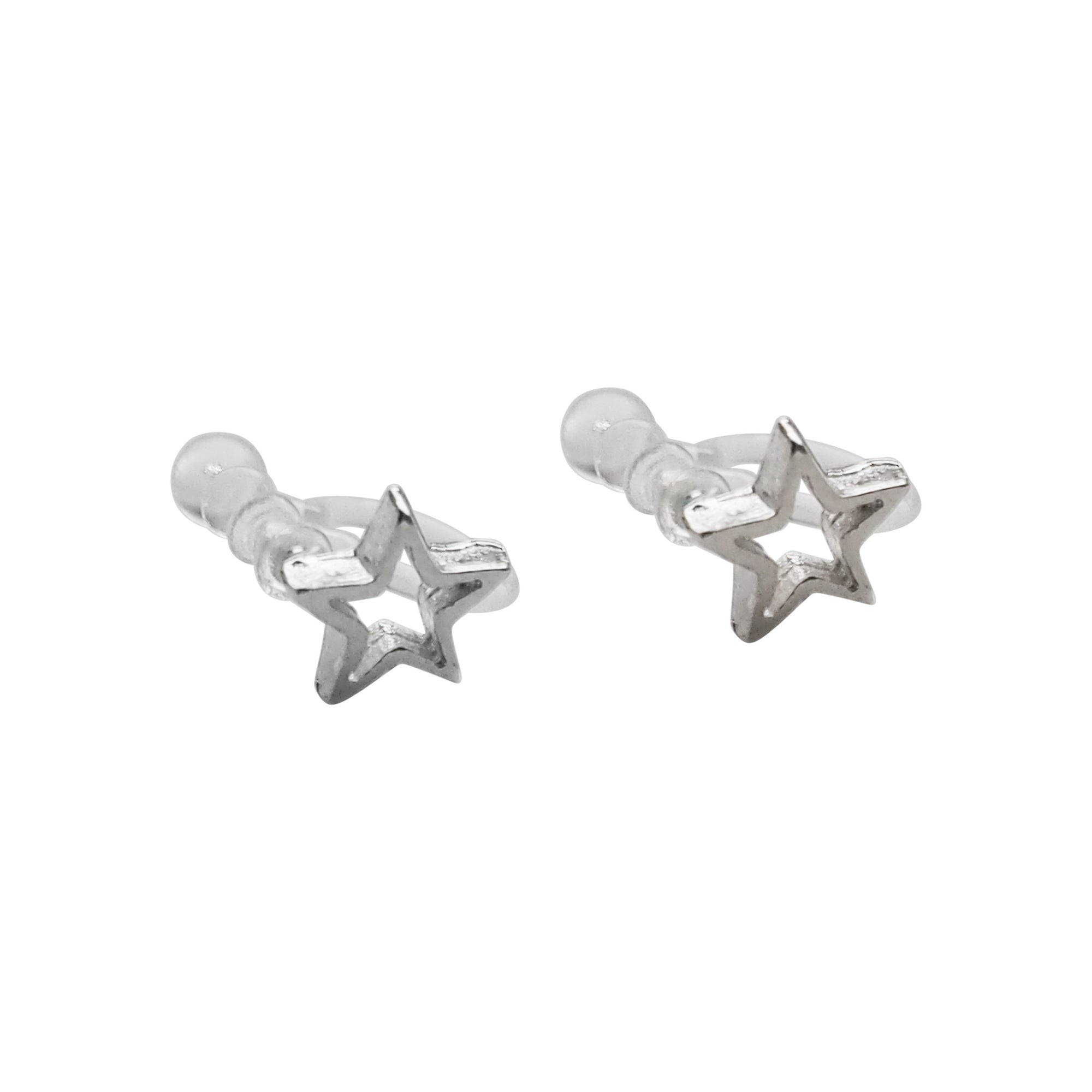 925 Sterling Silver Star Invisible Clip On Stud Earrings - Miyabi Grace