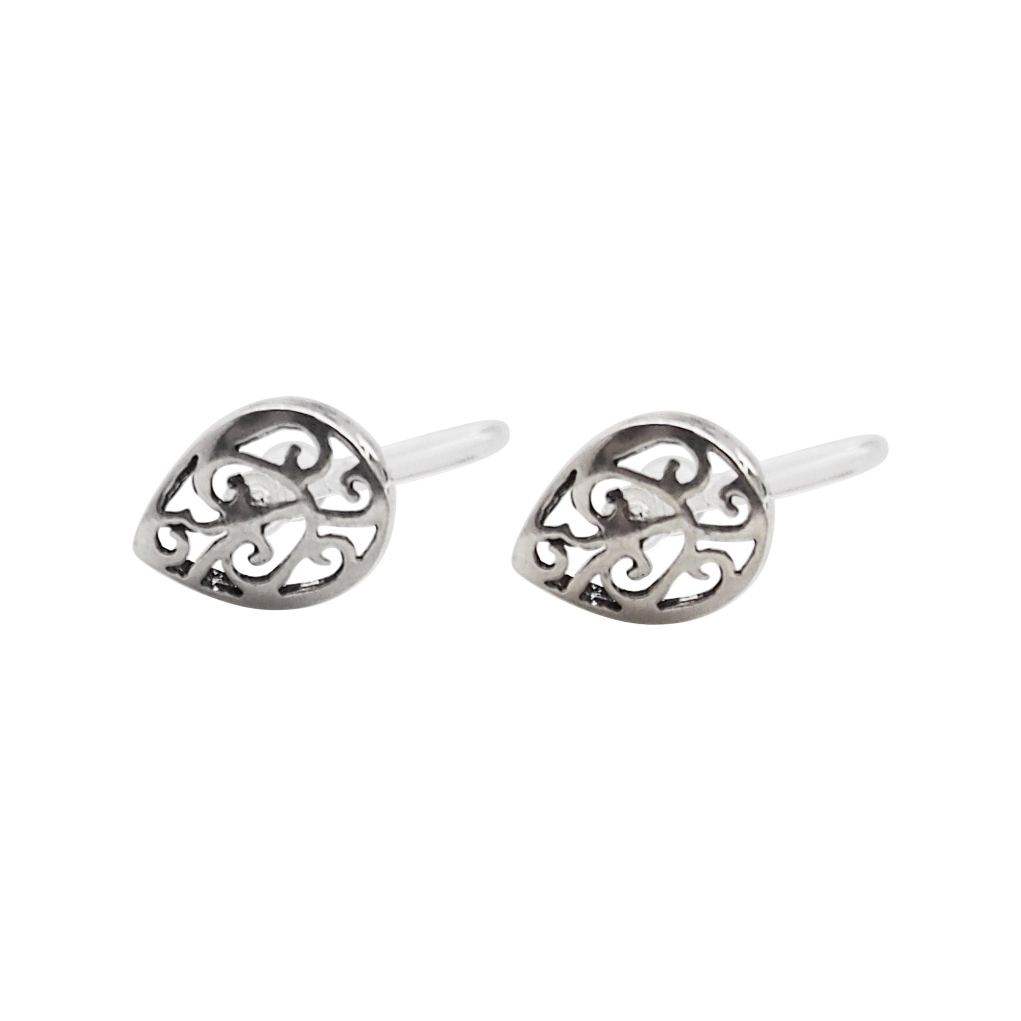 925 Sterling Silver Teardrop Filigree Invisible Clip On Stud Earrings - Miyabi Grace